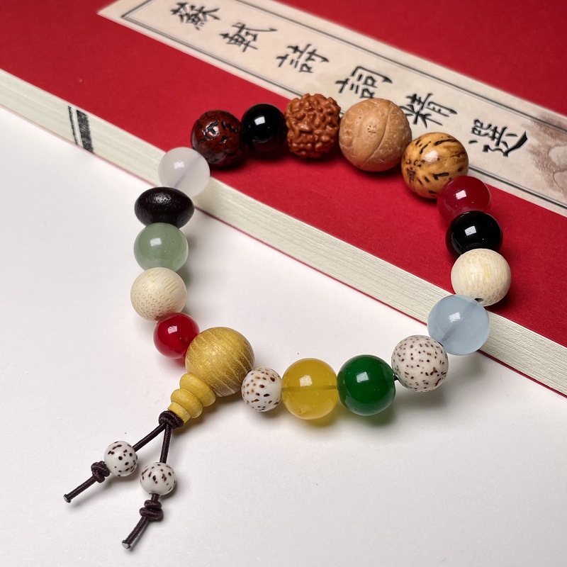 Natural Bodhi 18-Bead Mala Bracelet – Multi-Precious & Sandalwood | Feng Shui Inspired Handcrafted Jewelry - Vibe Jew