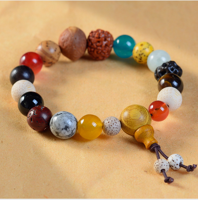 Natural Bodhi 18-Bead Mala Bracelet – Multi-Precious & Sandalwood | Feng Shui Inspired Handcrafted Jewelry - Vibe Jew
