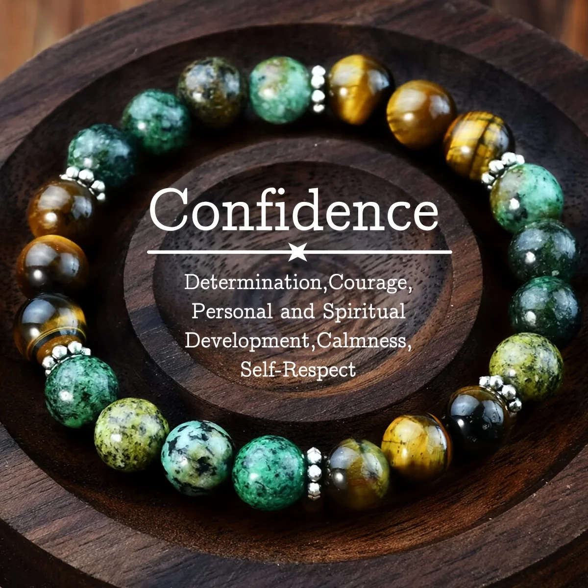 Tiger Eye African Turquoise Elastic Bracelet – Confidence & Energy Balance | Feng Shui Inspired Handcrafted Jewelry - Vibe Jew