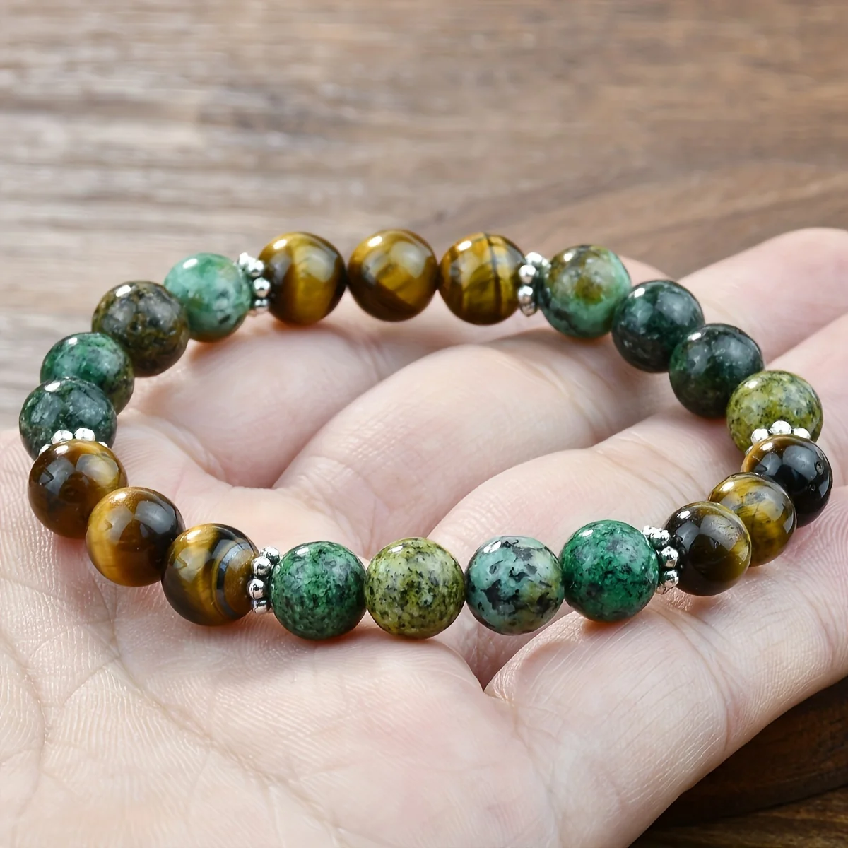 Tiger Eye African Turquoise Elastic Bracelet – Confidence & Energy Balance | Feng Shui Inspired Handcrafted Jewelry - Vibe Jew