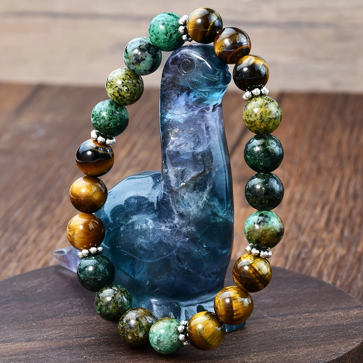 Tiger Eye African Turquoise Elastic Bracelet – Confidence & Energy Balance | Feng Shui Inspired Handcrafted Jewelry - Vibe Jew