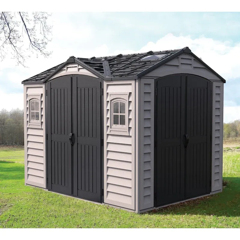 Duramax Apex Pro 10.5'X8' Vinyl Shed with Foundation. 2 Windows and Side Door