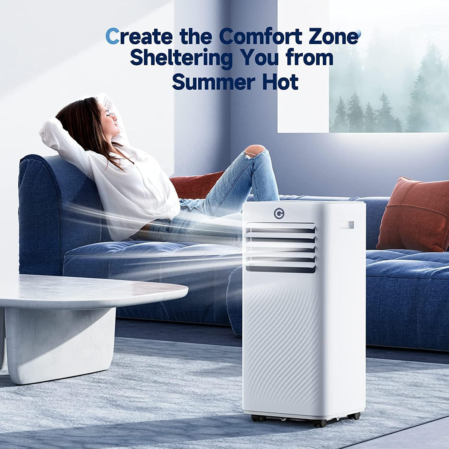 9000 BTU Air Conditioning Unit. 4-In-1 Portable Air Conditioner. Dehumidifier. Ventilation. Cooling Fan with 2 Fan Speeds.Digital Display. 24 Hour Timer & Window Venting Kit for Rooms Up to 300sq.ft